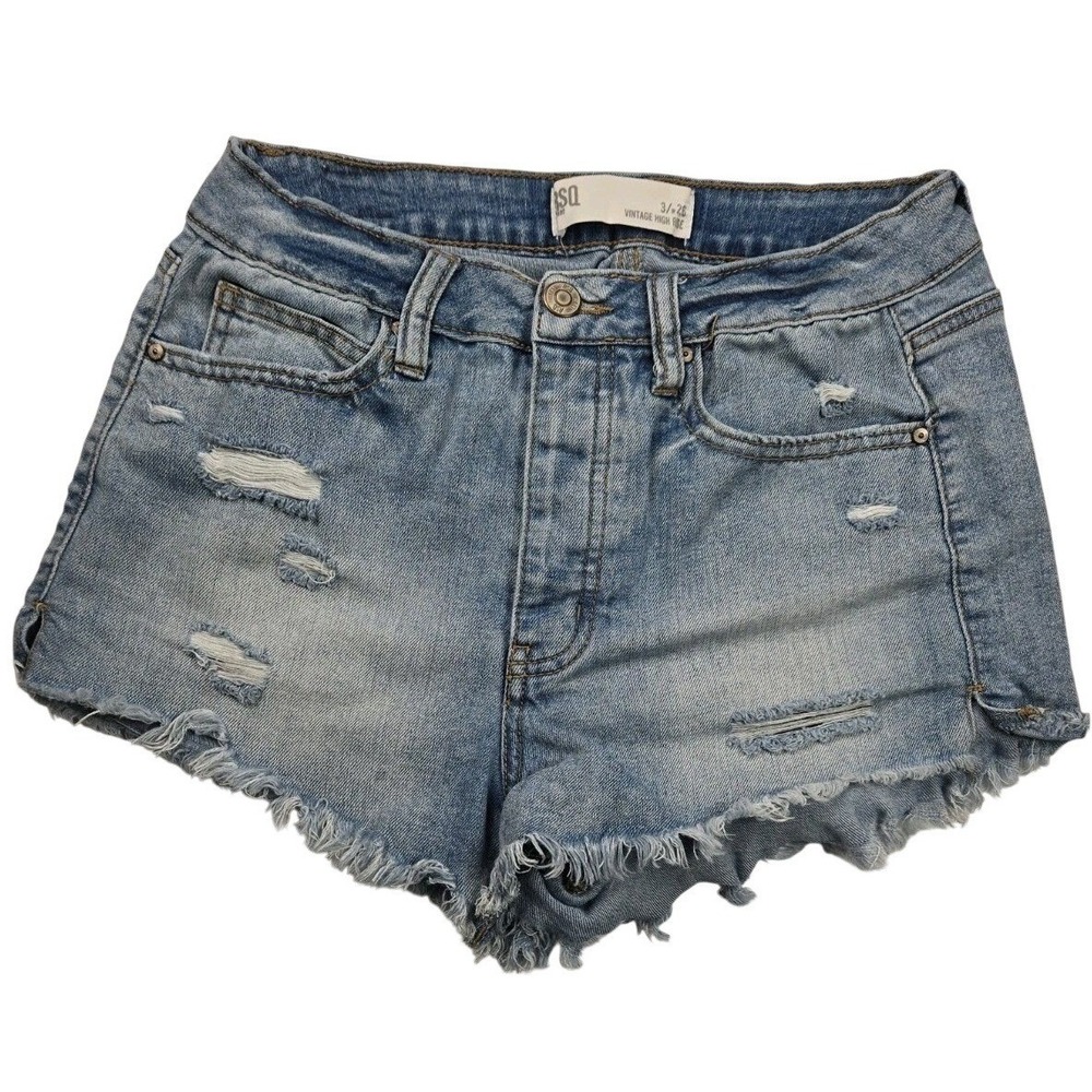 RSQ Vintage High Rise Distressed Denim Shorts Women's 3/26 Light Wash Y2K Style